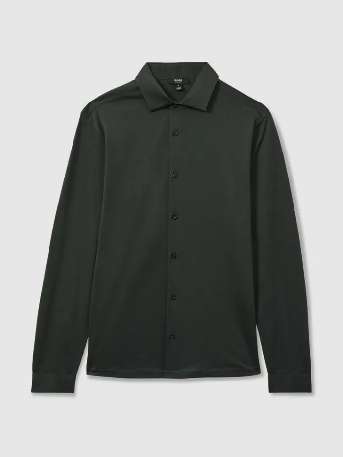 REISS Sweaters Men Mercerised Cotton Jersey Shirt Emerald Green