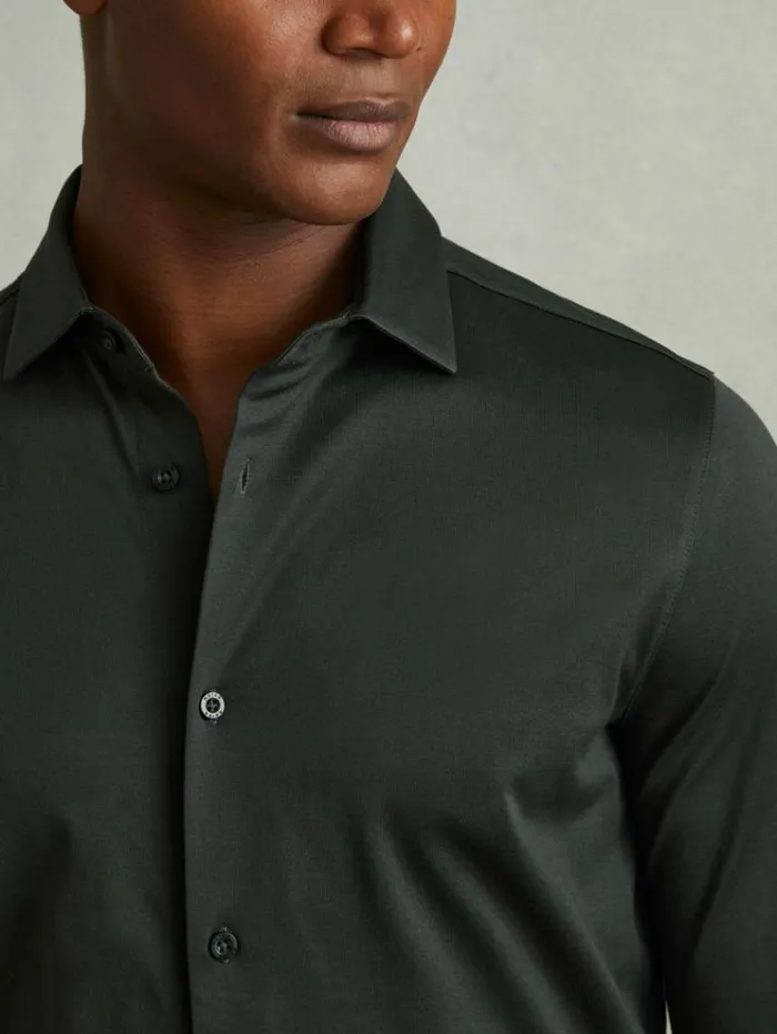 REISS Sweaters Men Mercerised Cotton Jersey Shirt Emerald Green