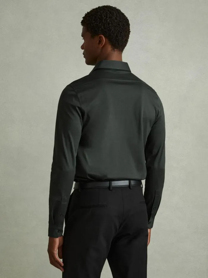 REISS Sweaters Men Mercerised Cotton Jersey Shirt Emerald Green