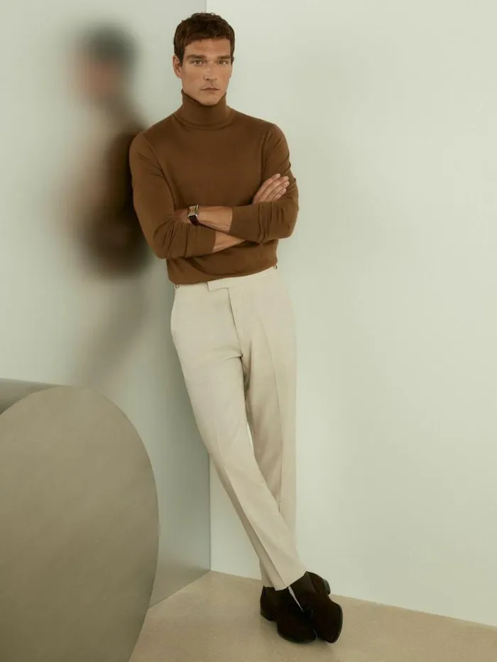 REISS Sweaters Men Merino Roll Neck Jumper Tobacco Brown