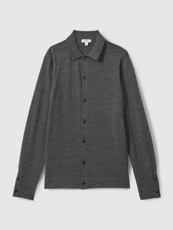 REISS Sweaters Men Merino Wool ButtonThrough Cardigan Derby Grey Marl