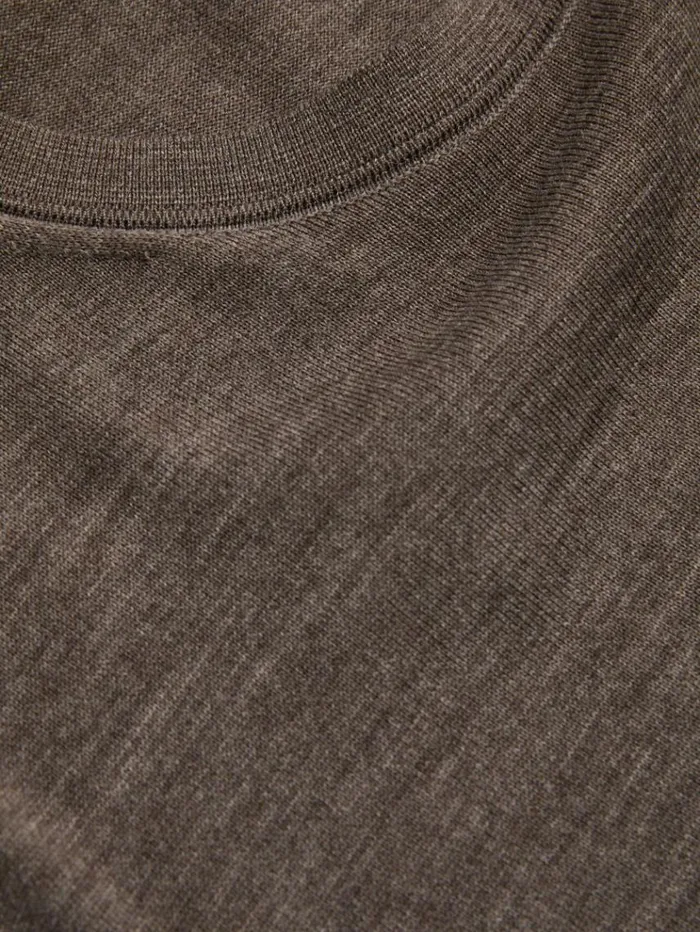 REISS Sweaters Men Merino Wool Crew Neck Jumper Dark Brown Melange
