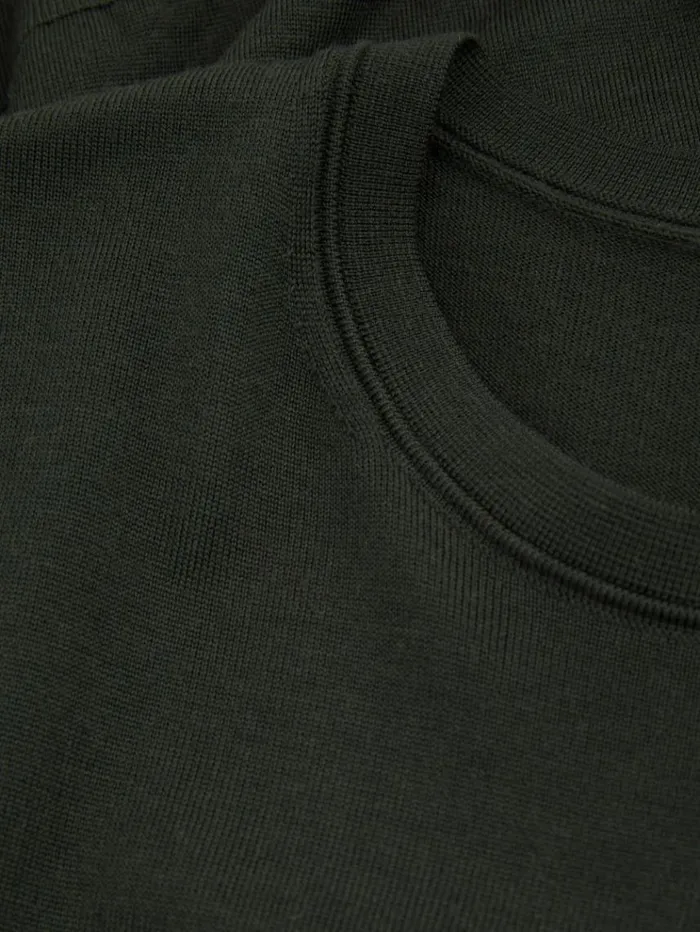 REISS Sweaters Men Merino Wool Crew Neck Jumper Dark Military Green