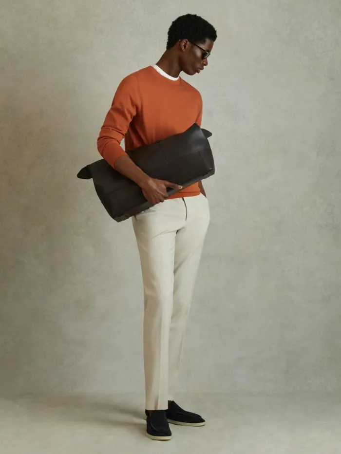 REISS Sweaters Men Merino Wool Crew Neck Jumper Hot Orange