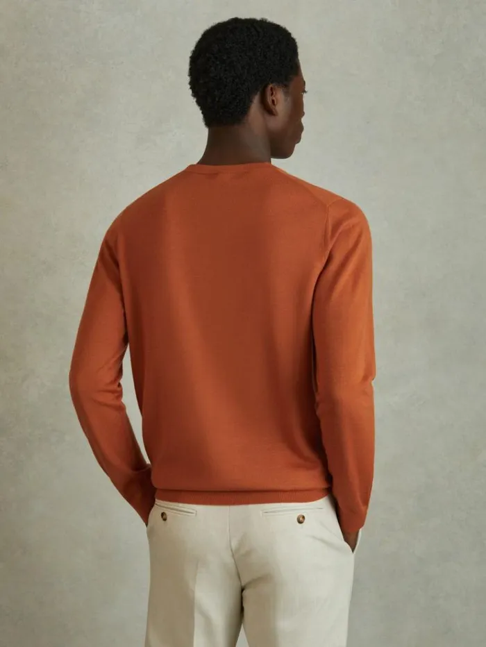 REISS Sweaters Men Merino Wool Crew Neck Jumper Hot Orange