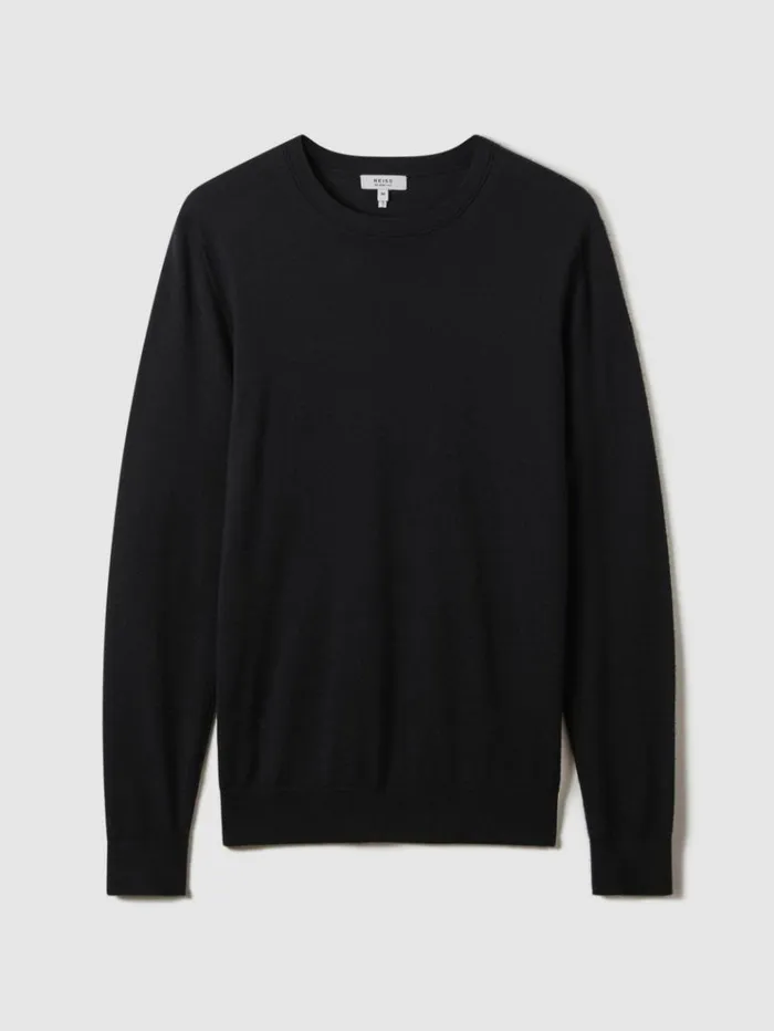 REISS Sweaters Men Merino Wool Crew Neck Jumper Navy