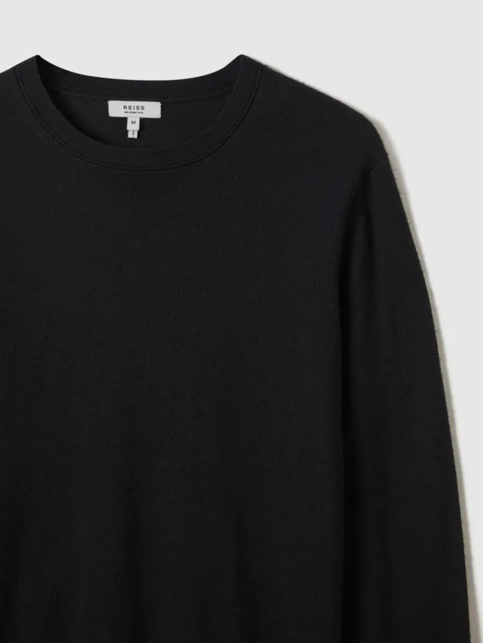 REISS Sweaters Men Merino Wool Crew Neck Jumper Navy