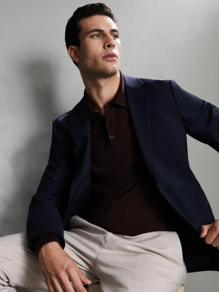 REISS Sweaters Men Merino Wool Polo Shirt Dark Bordeaux