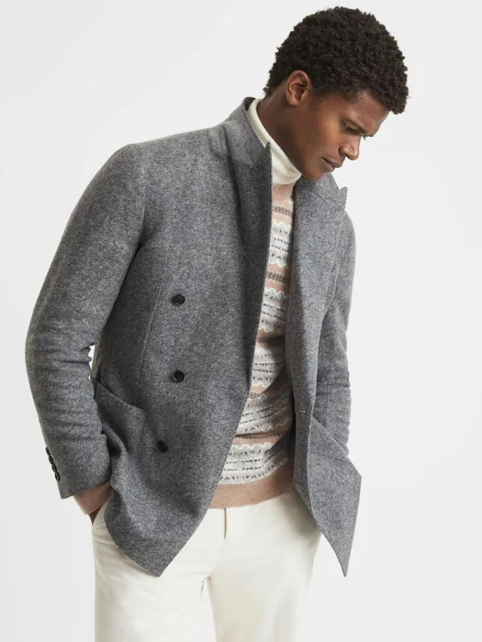 REISS Sweaters Men Wool Fairisle Crew Neck Jumper Camel