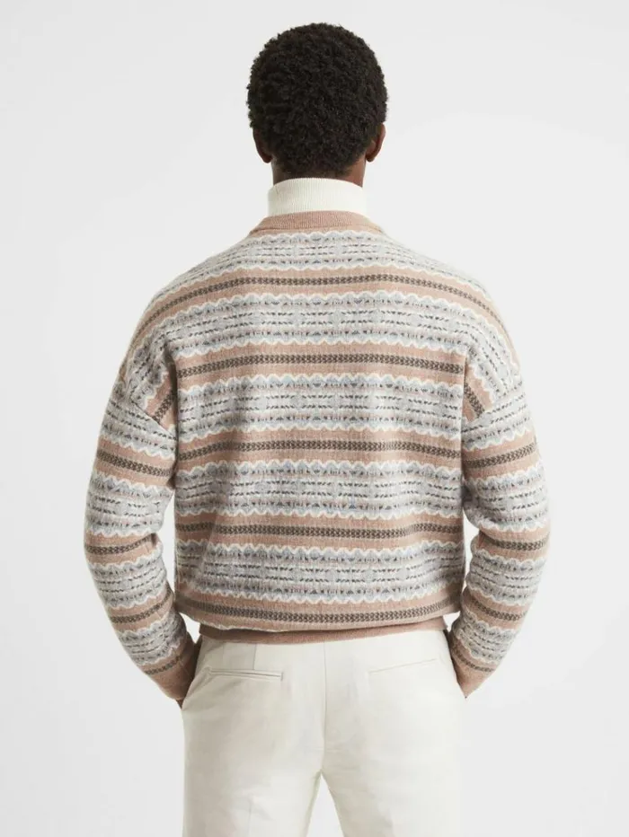 REISS Sweaters Men Wool Fairisle Crew Neck Jumper Camel