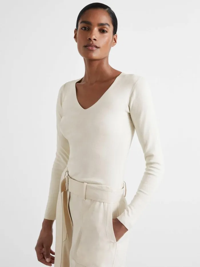 REISS Sweaters Women Atelier Knitted Silk Blend Top Off White