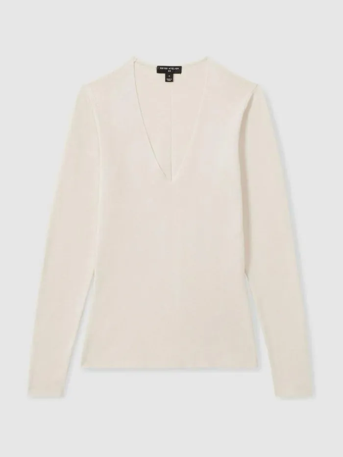 REISS Sweaters Women Atelier Knitted Silk Blend Top Off White