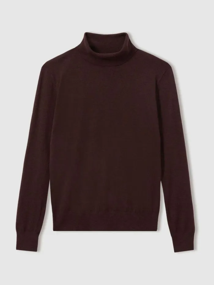 REISS Sweaters Women Merino Wool Roll Neck Jumper Burgundy