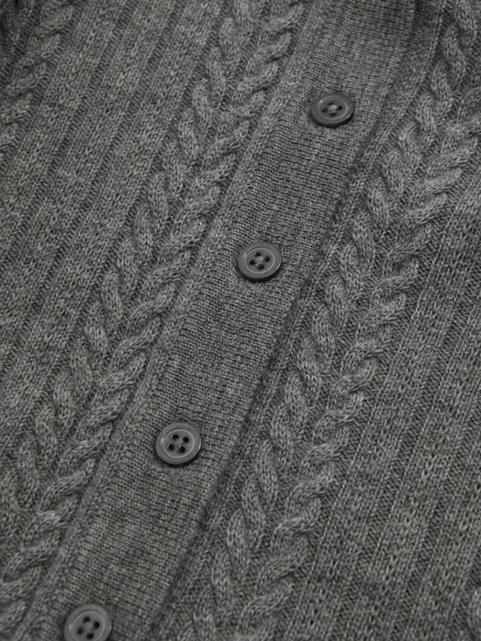 REISS Sweaters Women Wool Cable Knit Polo Neck Jumper Charcoal