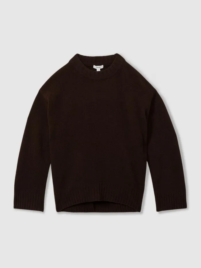 REISS Sweaters Women WoolCashmere Crew Neck Jumper Chocolate