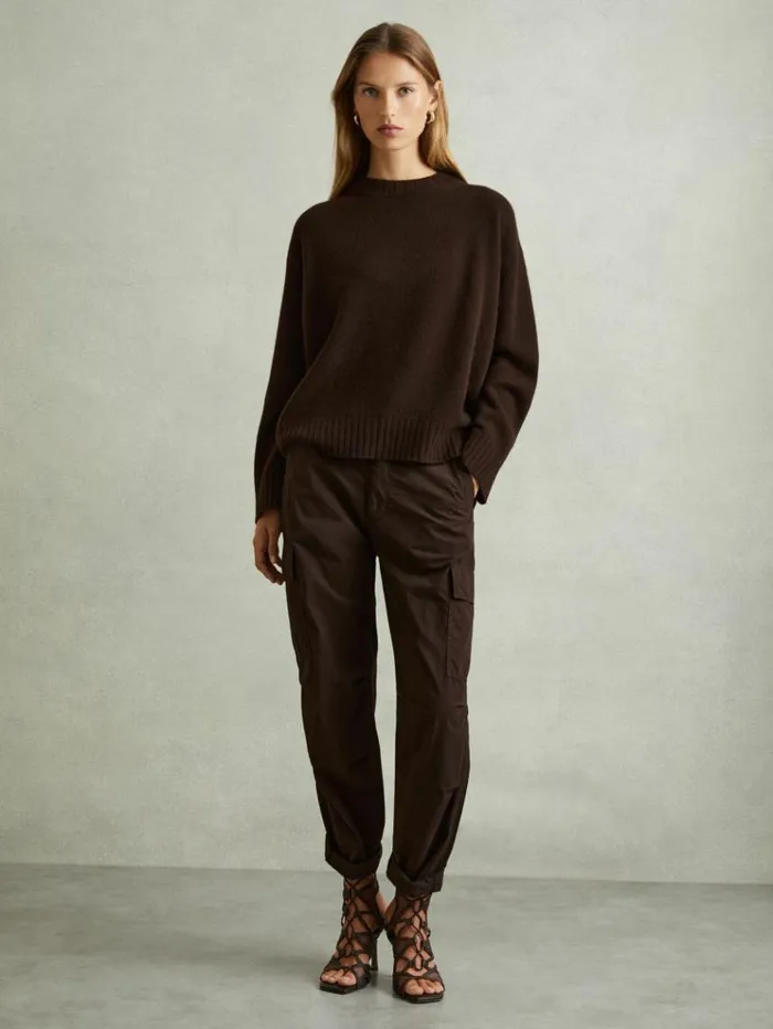 REISS Sweaters Women WoolCashmere Crew Neck Jumper Chocolate