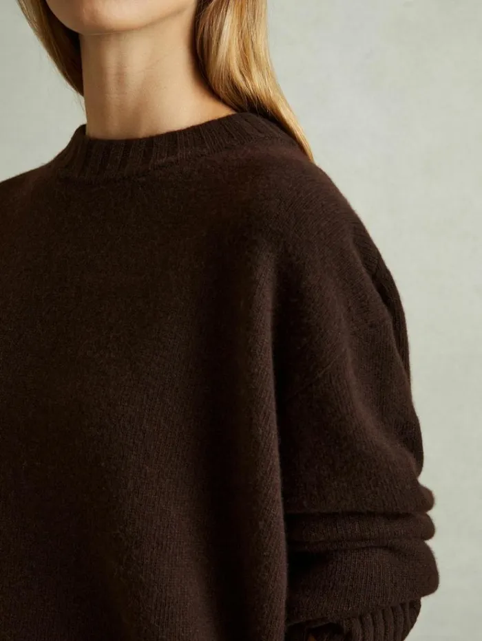 REISS Sweaters Women WoolCashmere Crew Neck Jumper Chocolate
