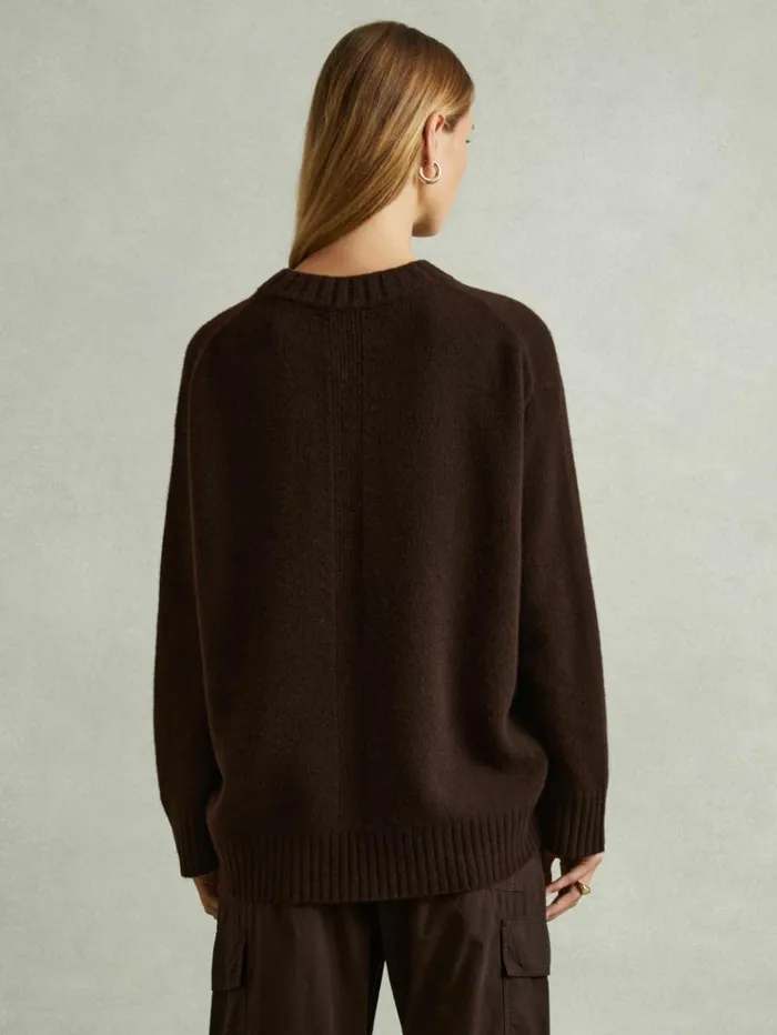 REISS Sweaters Women WoolCashmere Crew Neck Jumper Chocolate