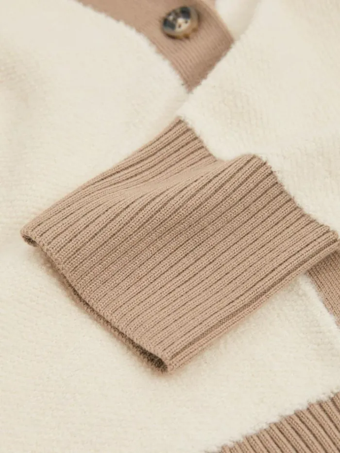 REISS Sweaters Women Wool Colourblock Cardigan Creamcamel