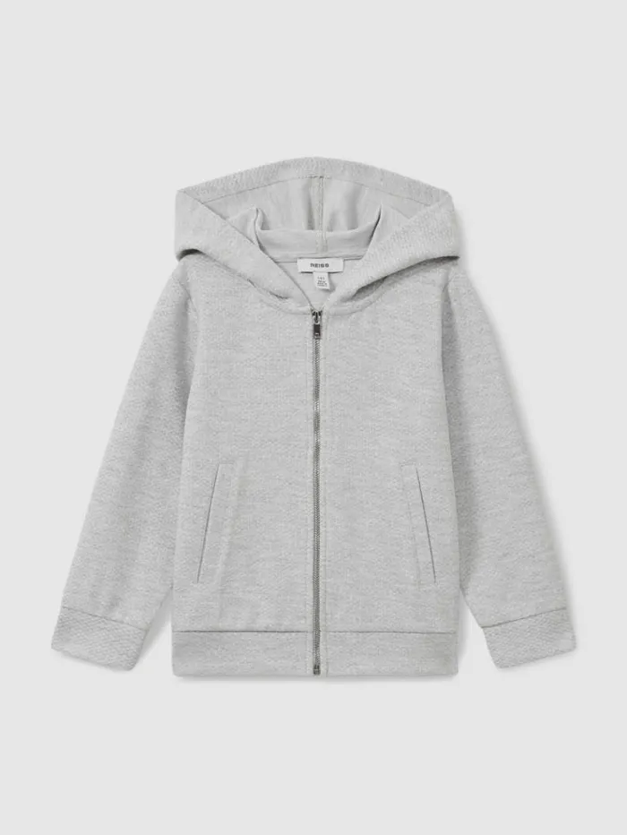REISS Sweats and Hoodies Children Cotton Blend Textured ZipFront Hoodie Grey Melange REISS Sweats and Hoodies Children Cotton Blend Textured ZipFront Hoodie Grey Melange