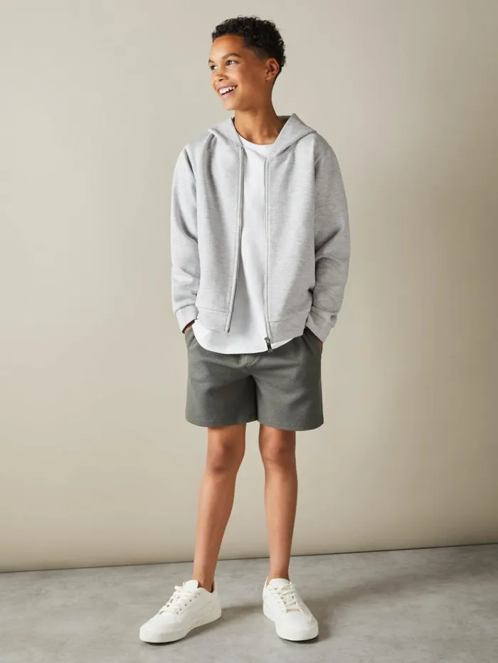 REISS Sweats and Hoodies Children Cotton Blend Textured ZipFront Hoodie Grey Melange