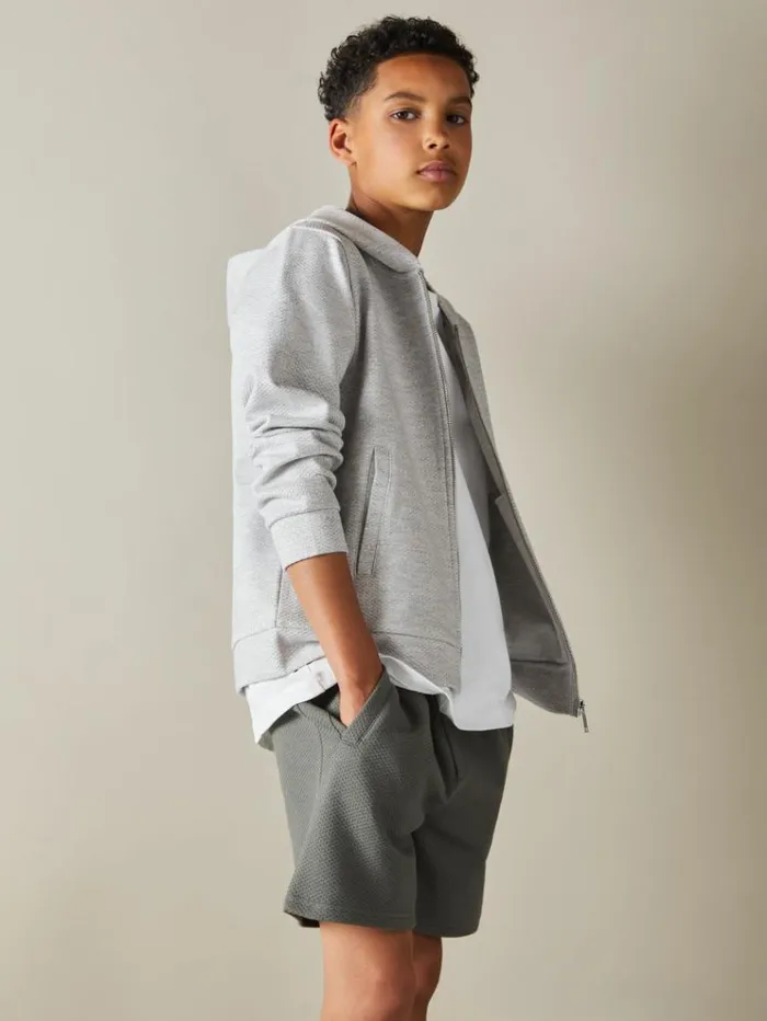 REISS Sweats and Hoodies Children Cotton Blend Textured ZipFront Hoodie Grey Melange