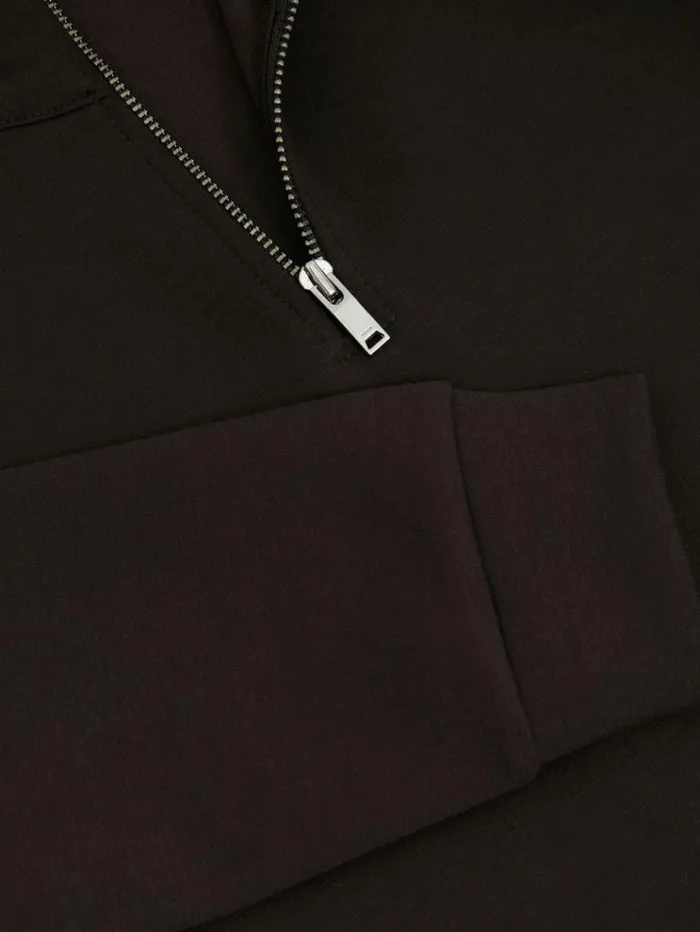 REISS Sweats and Hoodies Children Interlock Jersey HalfZip Sweatshirt Chocolate Brown