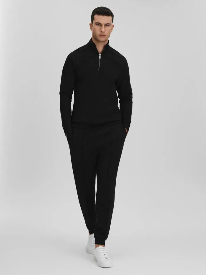 REISS Sweats Hoodies and Joggers Men Interlock Jersey HalfZip Funnel Neck Sweatshirt Black