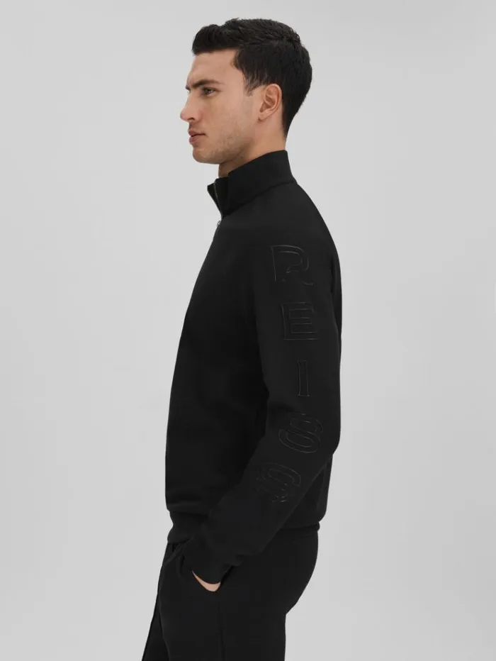REISS Sweats Hoodies and Joggers Men Interlock Jersey HalfZip Funnel Neck Sweatshirt Black