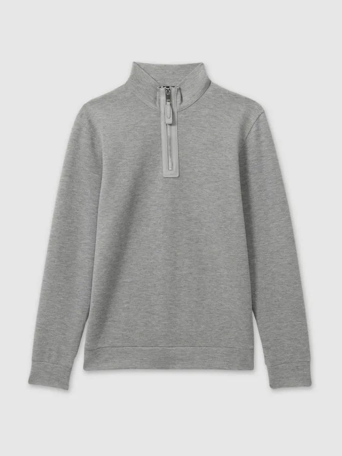 REISS Sweats Hoodies and Joggers Men Leather Placket Interlock Jersey Sweatshirt Grey Melange