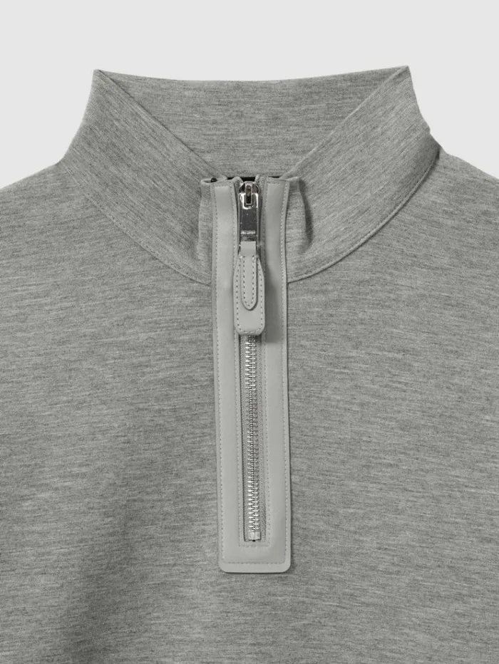 REISS Sweats Hoodies and Joggers Men Leather Placket Interlock Jersey Sweatshirt Grey Melange