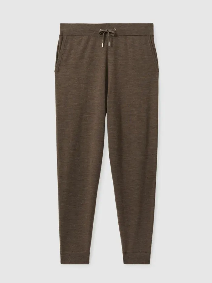 REISS Sweats Hoodies and Joggers Men Merino Wool Blend Drawstring Joggers Dark Brown Melange