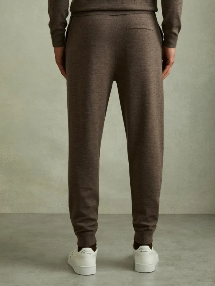 REISS Sweats Hoodies and Joggers Men Merino Wool Blend Drawstring Joggers Dark Brown Melange