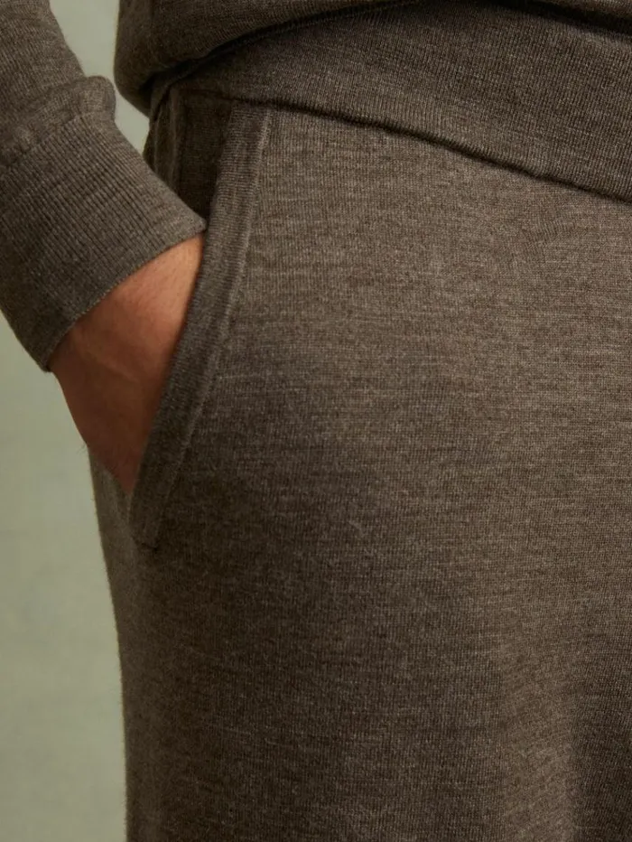 REISS Sweats Hoodies and Joggers Men Merino Wool Blend Drawstring Joggers Dark Brown Melange