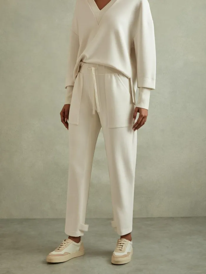 REISS Sweats Hoodies and Joggers Women Tapered Drawstring Joggers Cream