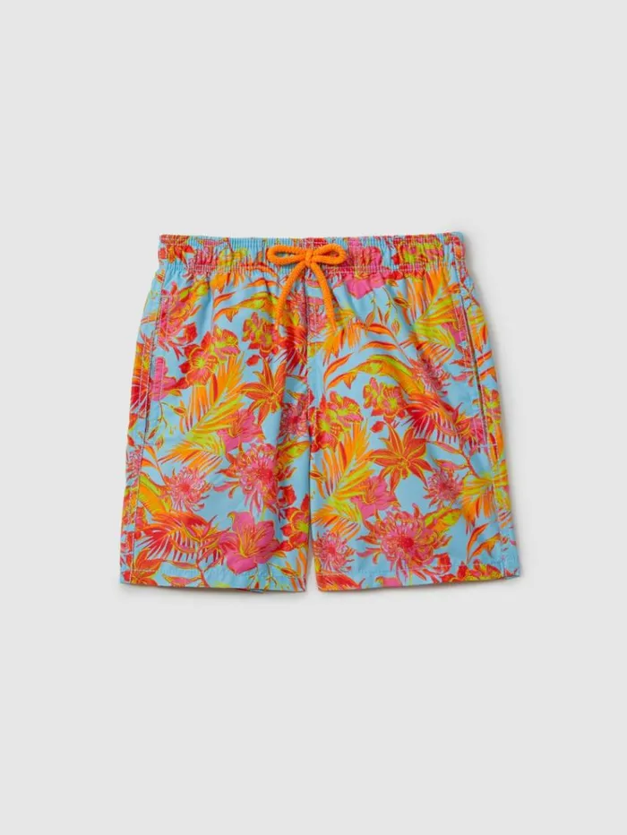 REISS Swimwear Men Vilebrequin Tropical Print Drawstring Swim Shorts Santorin Orange