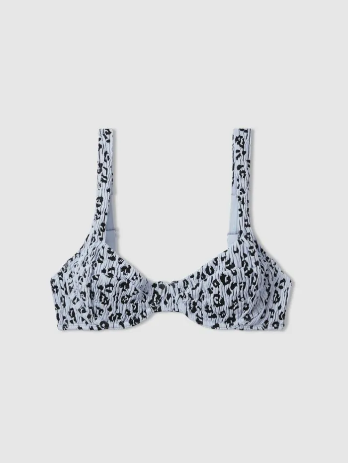 REISS Swimwear Women Good American Always Fits Leopard Print Underwired Bikini Top Blue Print