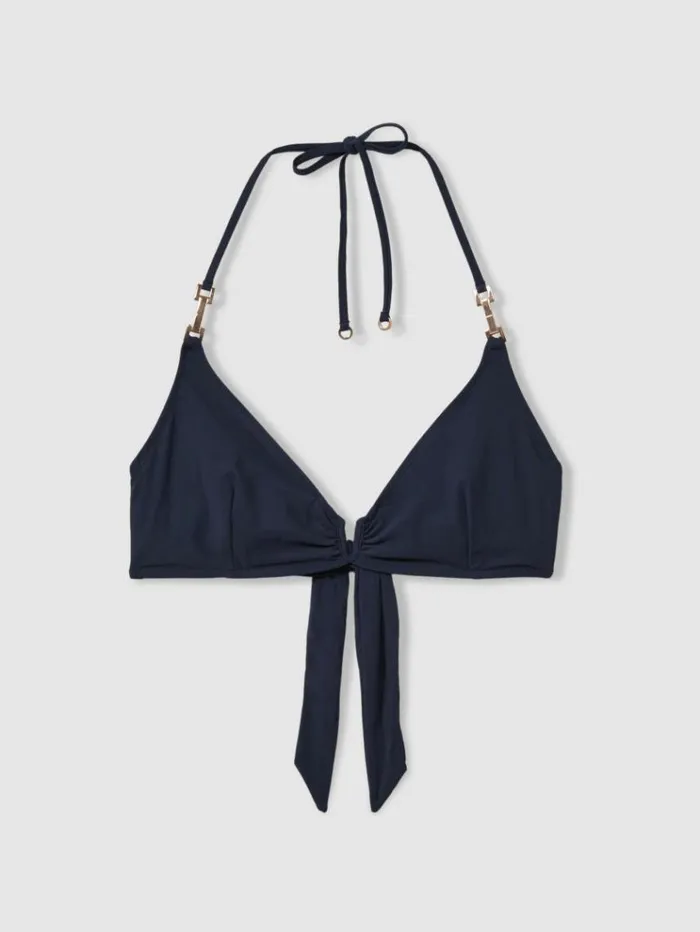 REISS Swimwear Women Snake Print Triangle Halter Neck Bikini Top Navy REISS Swimwear Women Snake Print Triangle Halter Neck Bikini Top Navy