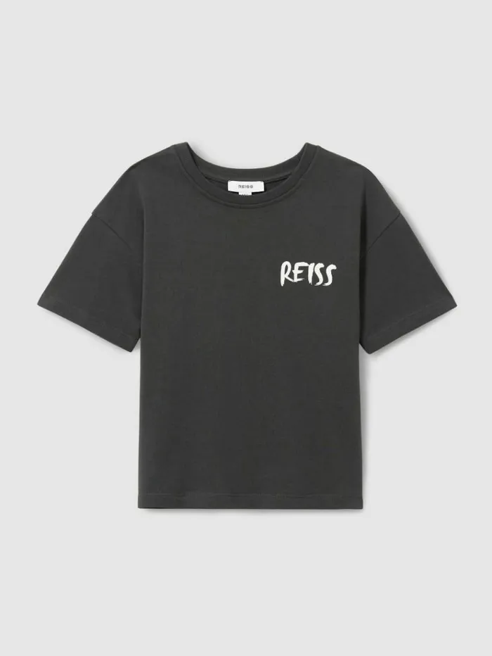 REISS TShirts Children 100 Cotton LogoPrint CrewNeck TShirt Washed Black