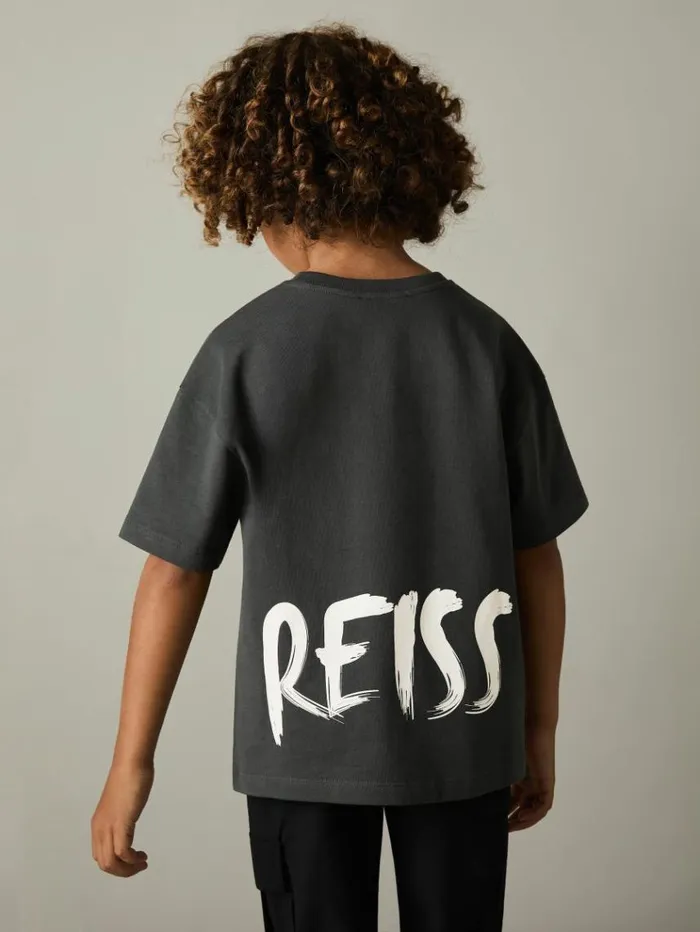 REISS TShirts Children 100 Cotton LogoPrint CrewNeck TShirt Washed Black