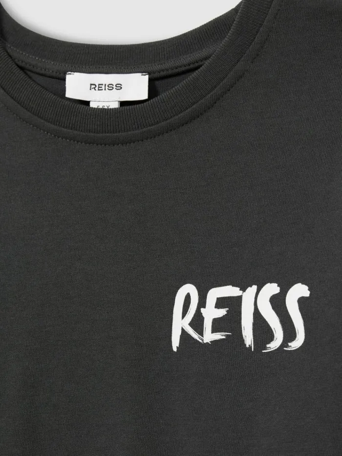 REISS TShirts Children 100 Cotton LogoPrint CrewNeck TShirt Washed Black