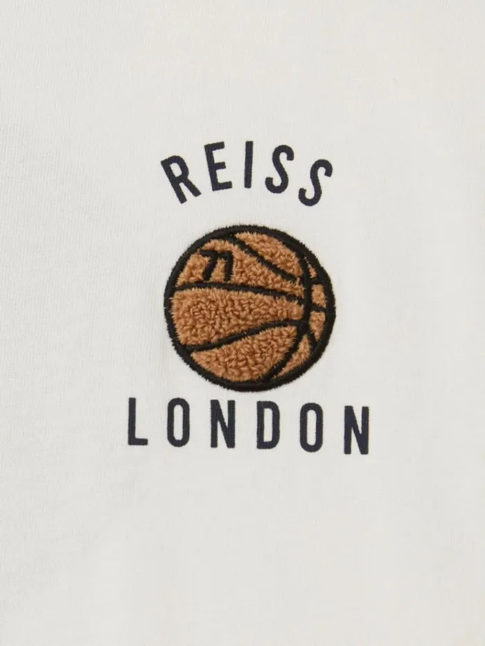 REISS TShirts Children Oversized Cotton Basketball Motif TShirt Off White