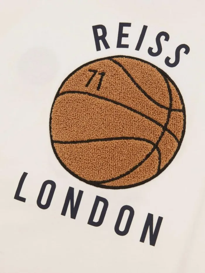 REISS TShirts Children Oversized Cotton Basketball Motif TShirt Off White