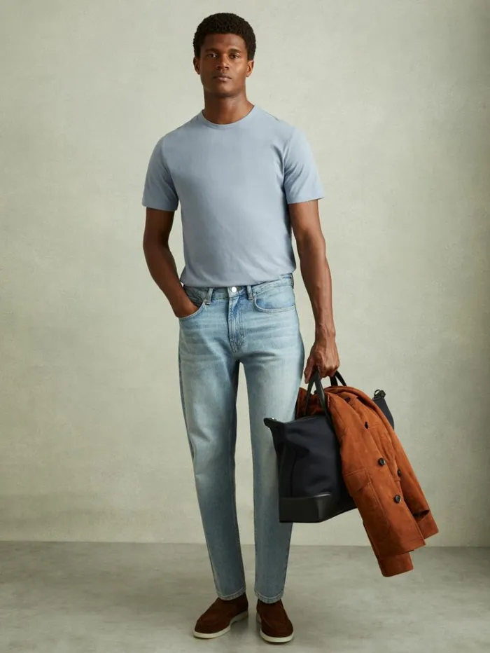 REISS TShirts Men Cotton Crew Neck TShirt Airforce Blue