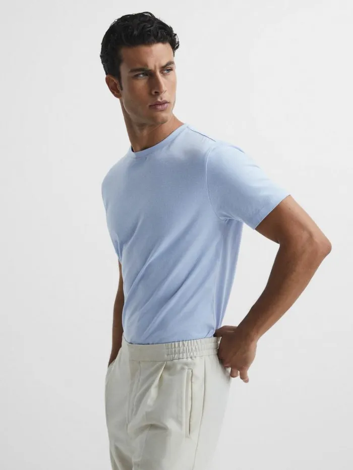 REISS TShirts Men Crew Neck TShirt Soft Blue