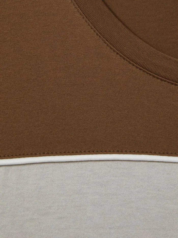 REISS TShirts Men Mercerised Cotton Colourblock Crew Neck TShirt Camel Brownwhite