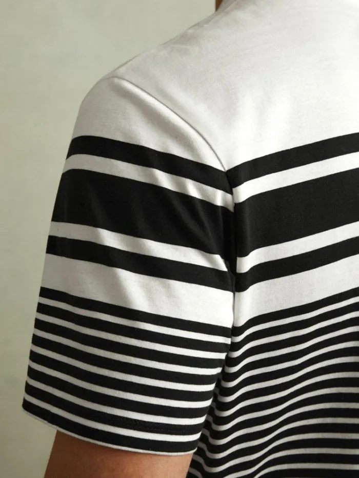 REISS TShirts Men Mercerised Cotton Striped Crew Neck TShirt Whitenavy