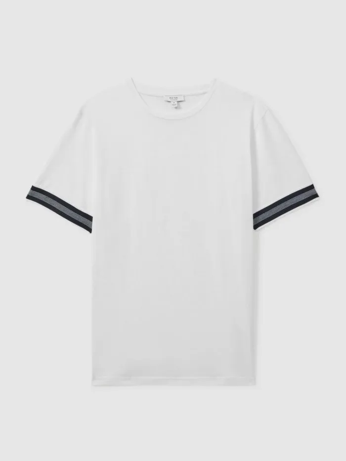 REISS TShirts Men Mercerised Cotton Striped TShirt White