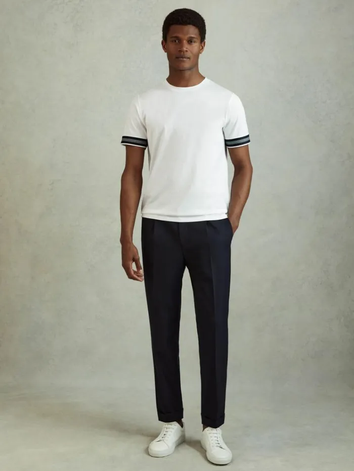 REISS TShirts Men Mercerised Cotton Striped TShirt White