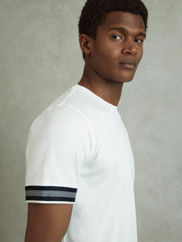 REISS TShirts Men Mercerised Cotton Striped TShirt White